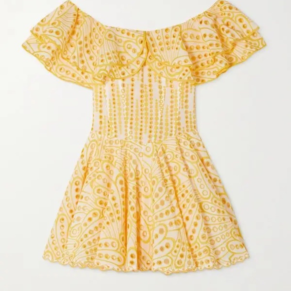 Charo Ruiz Yellow Eyelet Off-Shoulder Mini Dress